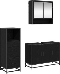 vidaXL Set de mobilier pentru baie 3 pcs Stejar Negru Lemn compozit