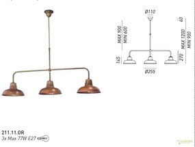 Lustra rustica cu 3 brate, fabricata manual Contrada 211.11.OR