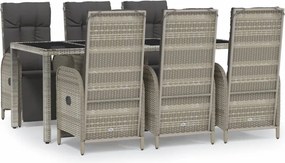 vidaXL Set mobilier de grădină cu perne, 7 piese, gri, poliratan