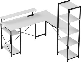 HOMCOM Birou de Colț pentru Computer în Formă de L cu Bibliotecă, 137x140x139,5 cm, Negru | Aosom Romania