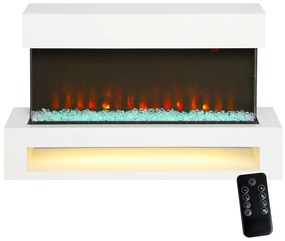 HOMCOM Șemineu electric cu 11 culori ale flăcării, 10 culori ale patului de cristale, 1000W/2000W, telecomandă, versatil, Alb | Aosom Romania
