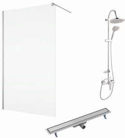 Set paravan dus 80x200 cm Aquaperle, Easy Sanswiss, rigola cu capac faiantabil reversibil din otel si coloana dus crom