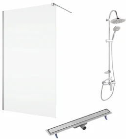 Set paravan dus 80x200 cm Aquaperle, Easy Sanswiss, rigola cu capac faiantabil reversibil din otel si coloana dus crom