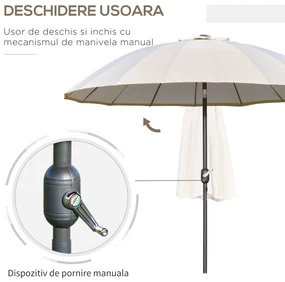 Outsunny Umbrelă de Grădină sau Terasă, Reglabilă cu Manivelă, Crem Alb, Ф255cm | Aosom Romania