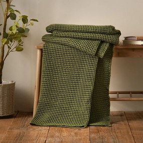 Pătură verde din bumbac 150x200 cm Jaipur Chunky Waffle – Pineapple Elephant
