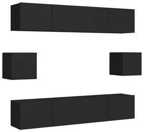 Set dulap TV, 6 piese, negru, PAL 1, Negru, 80 x 30 x 30 cm