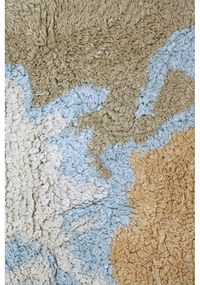 Covor de joacă pentru copii albastru-bej, lavabil, țesut manual din bumbac 70x100 cm Mini Worldmap – Lorena Canals