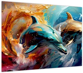 Tablou pe sticlă - Pictură de delfin (70x50 cm)