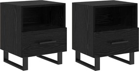 vidaXL Dulap de noapte cu sertar 2 pcs Stejar Negru 40 x 35 x 47,5 cm