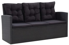 Set mobilier de gradina cu perne, 6 piese, negru, poliratan