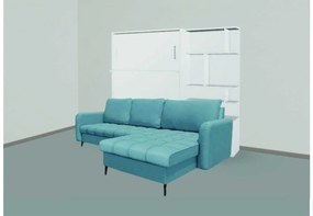 Set pat rabatabil dublu cu somiera inclusa, canapea coltar si biblioteca(100 cm) - royal bookcase&amp;corner sofa (150x200)