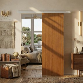 HOMCOM Ușă culisantă 75x210cm, Kit montaj, Șină, Efect lemn maro | Aosom Romania