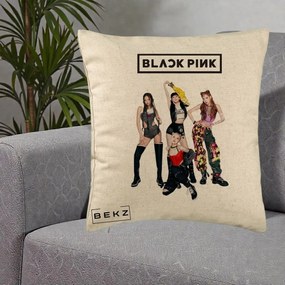 Perna Personalizata K-pop BLACKPINK Fotografie de Grup, 40x40 cm, Bej, Husa Detasabila, Perna Inclusa, BEKZ®