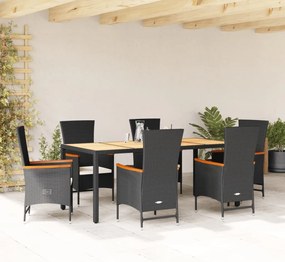 vidaXL Set mobilier de grădină cu perne, 7 piese, negru, poliratan