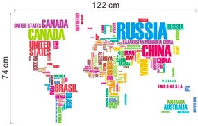Autocolant de perete "Harta lumii 2 - colorată" 74x122cm