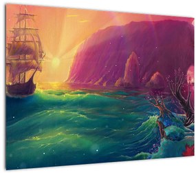 Tablou - Pictură în ulei, călătorie într-un țărăm fantastic (70x50 cm)