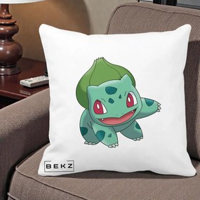 Perna Personalizata Bulbasaur Pokemon, 40x40 cm, Alba Mata, Husa Detasabila, Perna Inclusa, BEKZ®