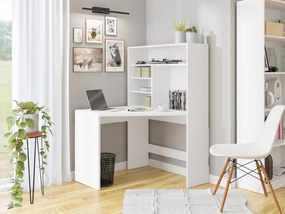 Masă de colț cu bibliotecă Horatio (Alb). 1053975
