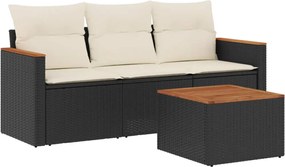vidaXL Set mobilier de grădină cu perne, 4 piese, negru, poliratan