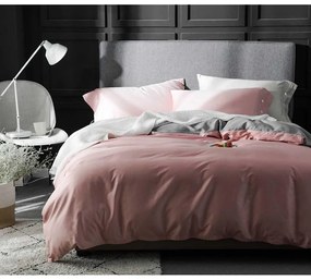 LENJERIE DE PAT LUX, 2 PERSOANE, 100% BUMBAC SATINAT, CEARCEAF 240X240 CM, HUSA PILOTA 200X220 CM, 2 FETE PERNA 50X70 CM, ROZ/GRI