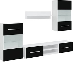 vidaXL Set mobilier comodă TV de perete, 5 piese, iluminare LED, negru