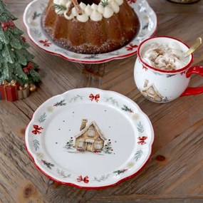 Farfurie întinsă din ceramică albă cu motive de Crăciun, 2x20.5 cm, „Chalet de Noël"