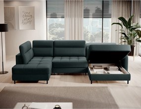 Colțar verde extensibil/cu spațiu de depozitare cu tapițerie din catifea (cu colț pe partea stângă/în formă de "U") Berrto – ELTAP