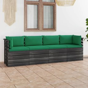 Canapea gradina din paleti, 4 locuri, cu perne, lemn masiv pin Verde, 4 locuri, 1