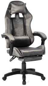 Scaun gaming, masaj în perna lombară, suport picioare, textil, Gri