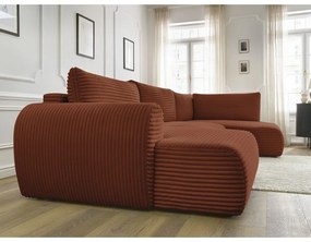 Colțar cărămiziu extensibil/cu spațiu de depozitare cu tapițerie din catifea reiată (cu colț pe partea dreaptă/în formă de "U") Lucien – Bobochic Paris