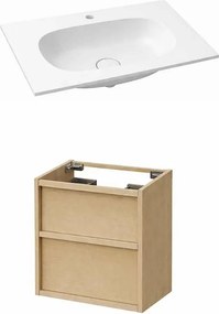 Set dulap baza suspendat KolpaSan Storia 2 sertare 60 cm finisaj acacia cu lavoar compozit Kerrock alb