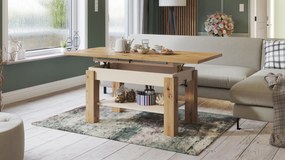 Mazzoni ASTORIA Stejar Artisan/Bej (Șampanie) - MĂSUȚĂ EXTENSIBILĂ MĂSUȚĂ DE CAFEA CU RAFT