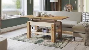 Mazzoni ASTORIA Stejar Artisan/Bej (Șampanie) - MĂSUȚĂ EXTENSIBILĂ MĂSUȚĂ DE CAFEA CU RAFT