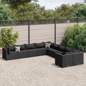 3308347 vidaXL Set canapele de grădină cu perne, 10 piese, negru, poliratan