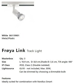 Accesoriu, Spot directionabil Froya alb, pentru sina Nordlux Link