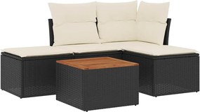 vidaXL Set mobilier de grădină cu perne, 5 piese, negru, poliratan