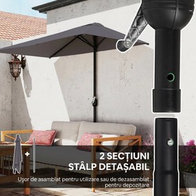 Outsunny Copertină de Perete Semicirculară Gri, cu Manivelă, Design Spațiu-Eficient pentru Terasă și Grădină, Φ270x245cm | Aosom Romania