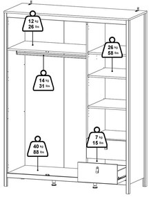 Șifonier grej cu oglindă 150x199x58 cm Madrid – Tvilum