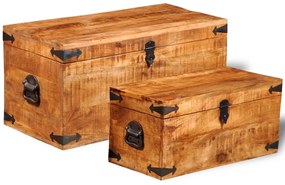 241634 vidaXL Set cufere de depozitare, 2 piese, lemn mango nefinisat