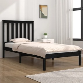 3103807 vidaXL Cadru de pat mic single, negru, 75x190 cm, lemn masiv de pin