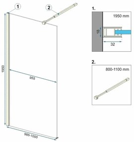 Paravan de dus tip Walk-in Rea Aero 100x195 cm profil auriu