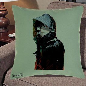 Perna Personalizata Tokyo Ghoul Ken Kaneki cu Masca si Gluga, 40x40 cm, Verde, Husa Detasabila, Perna Inclusa, BEKZ®