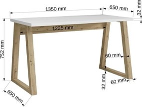 Birou IWO – 135x65x75.2 cm – Stejar Artisan / Alb