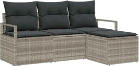 vidaXL Set de canapea cu pernă 4 pcs Gri deschis poliratan