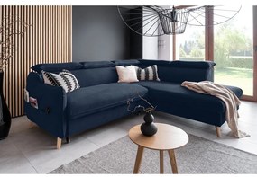 Colțar albastru închis extensibil cu tapițerie din catifea (cu colț pe partea dreaptă) Sweet Harmony – Miuform