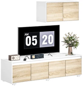Set de 2 Piese pentru Televizor cu Dulap de Perete, Unitate de Divertisment Independenta pentru Televizoare, Natur HOMCOM | Aosom RO