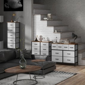 HOMCOM Comodă 8 sertare mobilier de depozitare sertar din material textil pliabil, structură din oțel negru, 100 x 30 x 78 cm | Aosom Romania