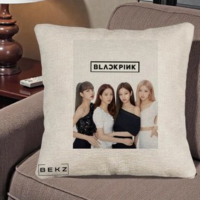 Perna Personalizata K-pop BLACKPINK Foto Grup-Negru, 40x40 cm, Bej Canapea, Husa Detasabila, Perna Inclusa, BEKZ®