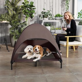 PawHut Pat exterior pentru câini cu acoperiș, Pat ridicat pentru câini mari, 106 x 76 x 99 cm, Cafea | Aosom Romania