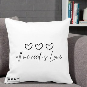 Perna Decorativa All We Need Is Love, 40x40 cm, Alba Mata, Husa Detasabila, Perna Inclusa, BEKZ®